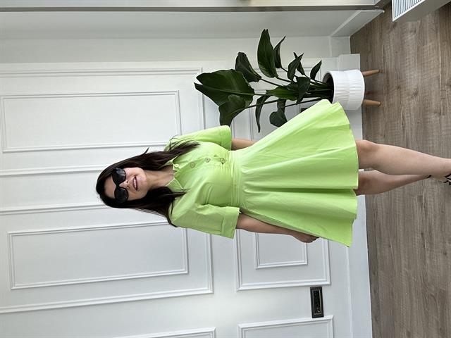 Lime Poplin Kumaş Kısa Kol Gömlek Elbise