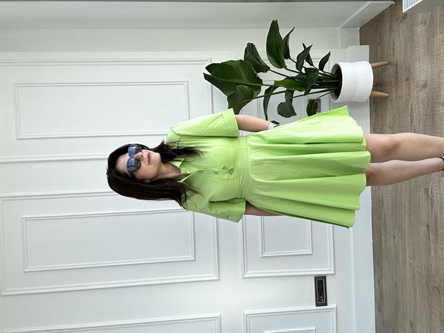 Lime Poplin Kumaş Kısa Kol Gömlek Elbise