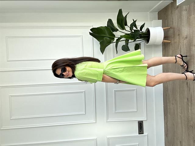Lime Poplin Kumaş Kısa Kol Gömlek Elbise
