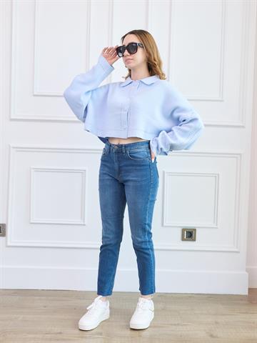 Mavi Crop Triko Hırka