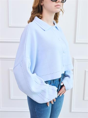 Mavi Crop Triko Hırka