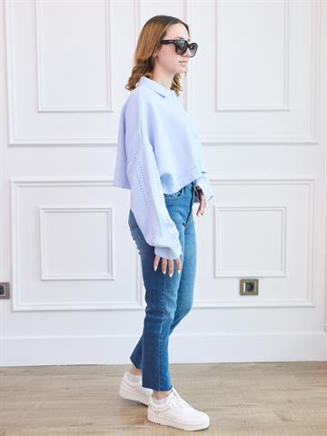 Mavi Crop Triko Hırka