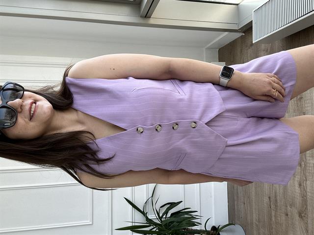 Mor Çizgili Yelek Şort Takım