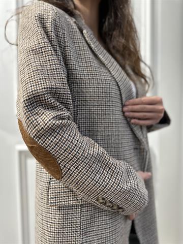 Natural Renk Kaz Ayağı Desenli Blazer Ceket