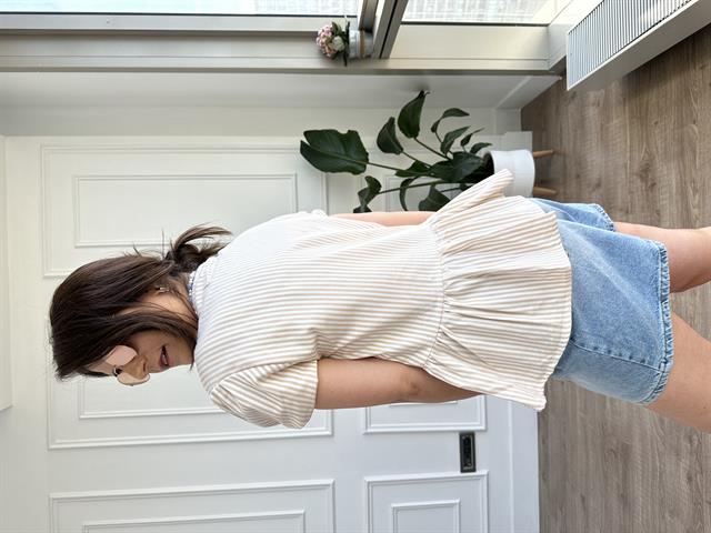 Önden Bağlamalı Çizgi Desen Bluz