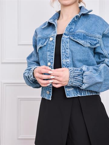 Orijinal Marka Mavi Crop Denim Ceket