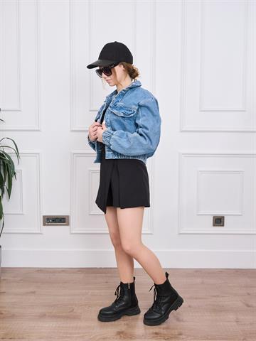 Orijinal Marka Mavi Crop Denim Ceket