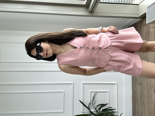 Pembe Çizgili Yelek Şort Takım