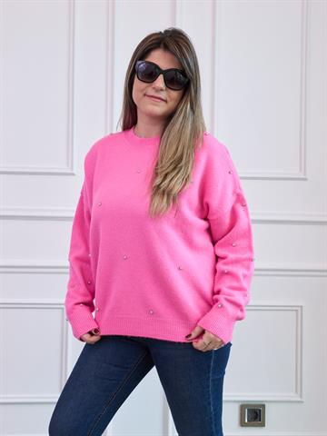 Pembe Taş Detaylı Triko Kazak