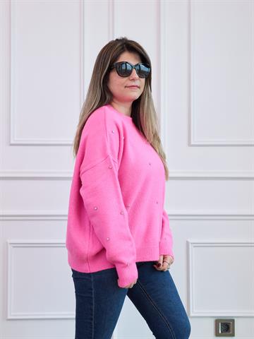 Pembe Taş Detaylı Triko Kazak