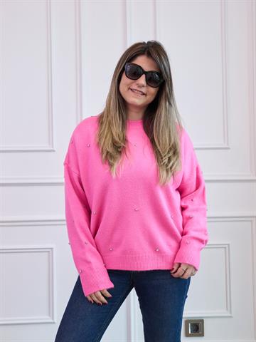 Pembe Taş Detaylı Triko Kazak