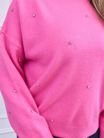 Pembe Taş Detaylı Triko Kazak