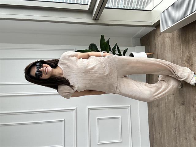 Piliseli Kumaş Krem Bluz Pantolon Takım