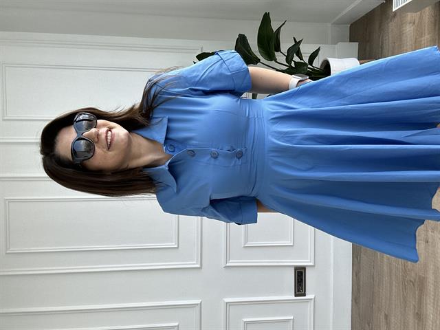 Saks Poplin Kumaş Kısa Kol Gömlek Elbise
