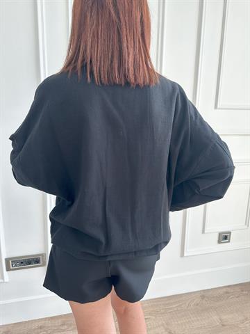 Siyah Keten Bomber Ceket