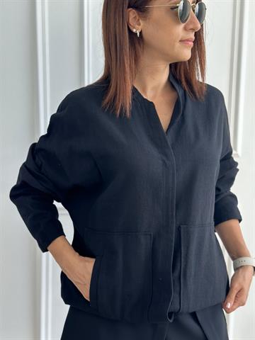 Siyah Keten Bomber Ceket