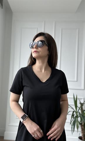 Siyah Kısa Kol Volume Elbise