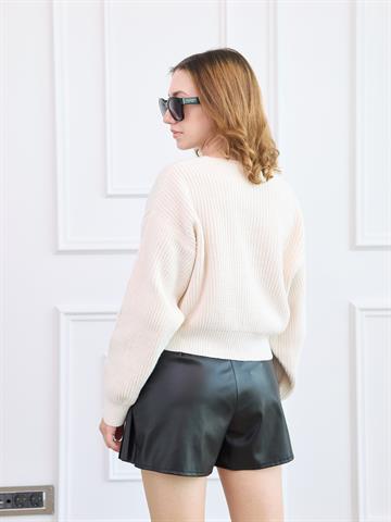 Siyah Piliseli Deri Şort Etek