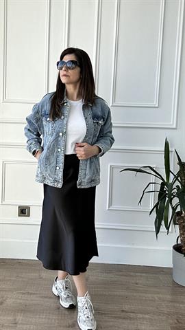 Siyah Saten Midi Boy Etek