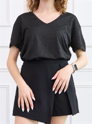 Siyah Simli V Yaka Tişört