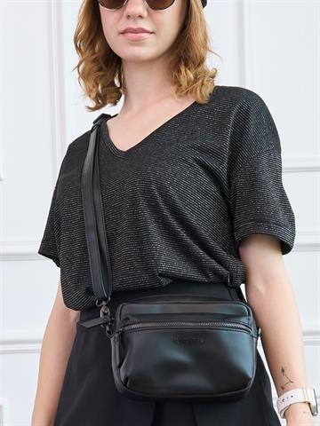 Siyah Simli V Yaka Tişört