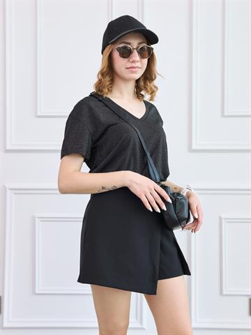 Siyah Simli V Yaka Tişört