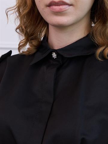 Siyah Taş Detaylı Poplin Crop Gömlek