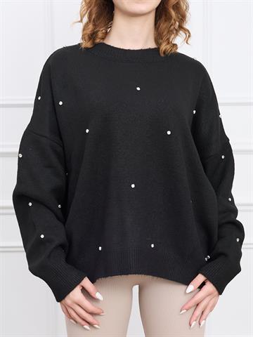 Siyah Taş Detaylı Triko Kazak