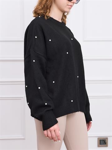 Siyah Taş Detaylı Triko Kazak