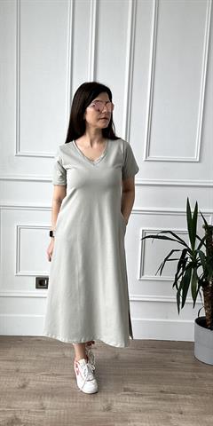 Su Yeşili Kısa Kol Volume Elbise