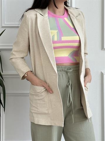 Tek Düğme Klasik Keten Ceket