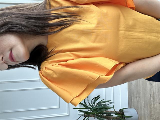 Turuncu Poplin Fırfırkol Bluz