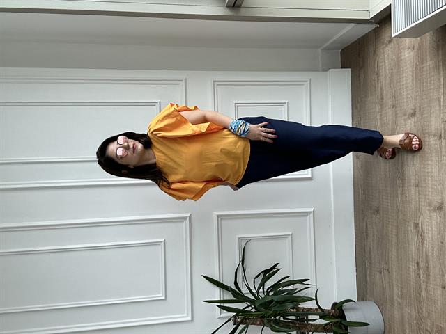 Turuncu Poplin Fırfırkol Bluz