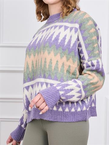 Zigzag Desenli Bisiklet Yaka Kazak