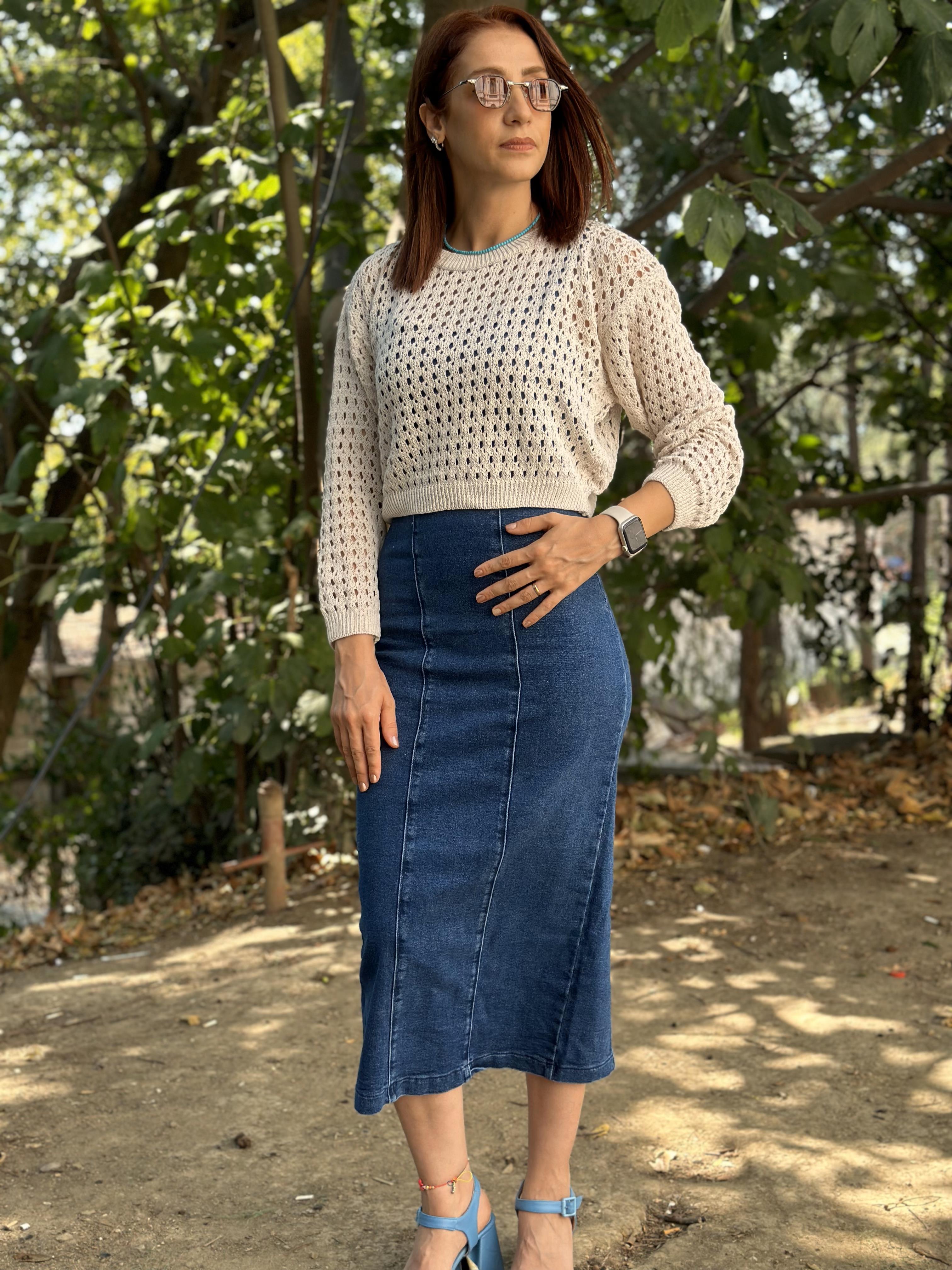 Ekru Ajurlu Triko Top