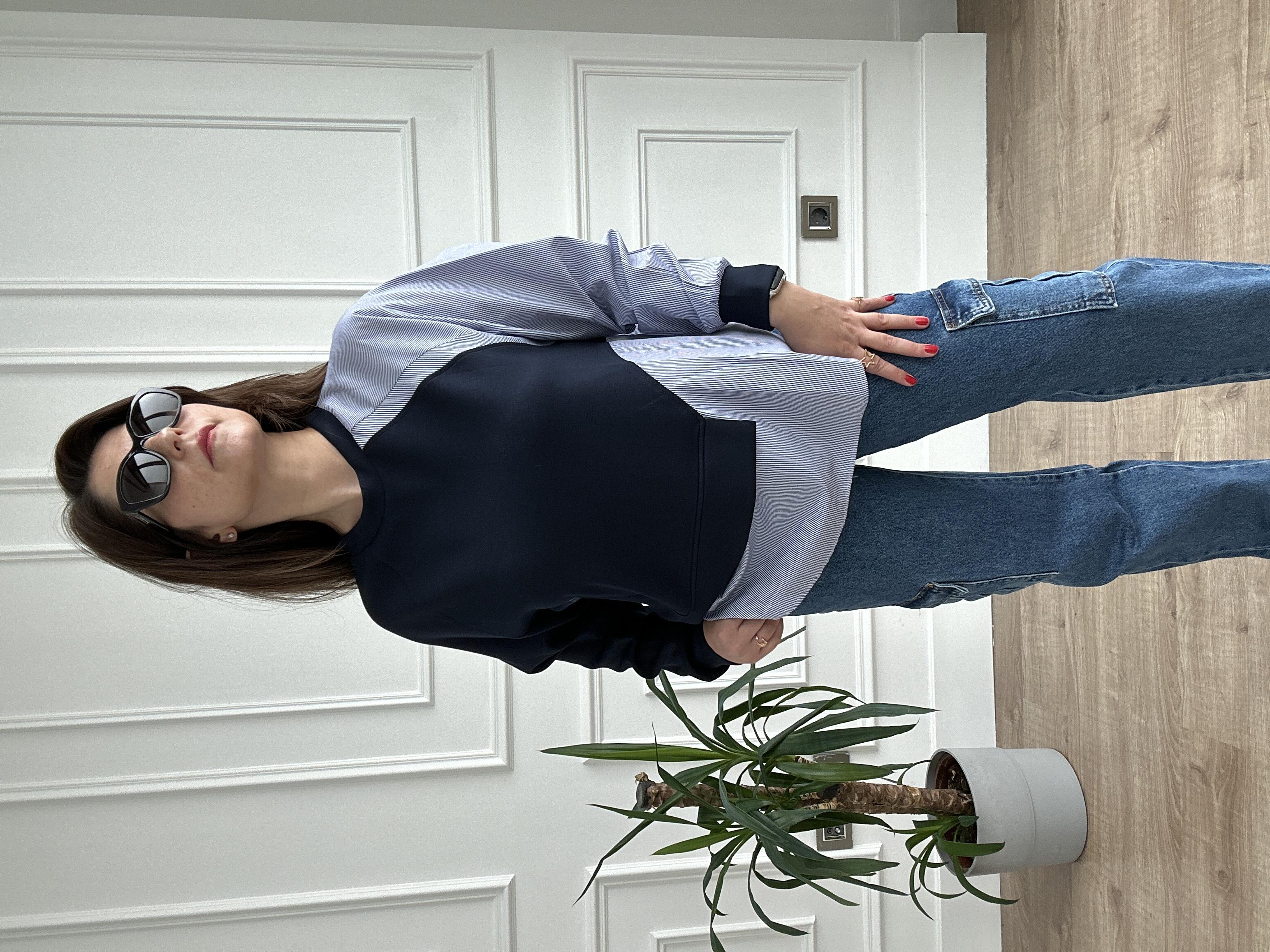 Gömlek Silüet Parçalı Lacivert  Sweatshirt