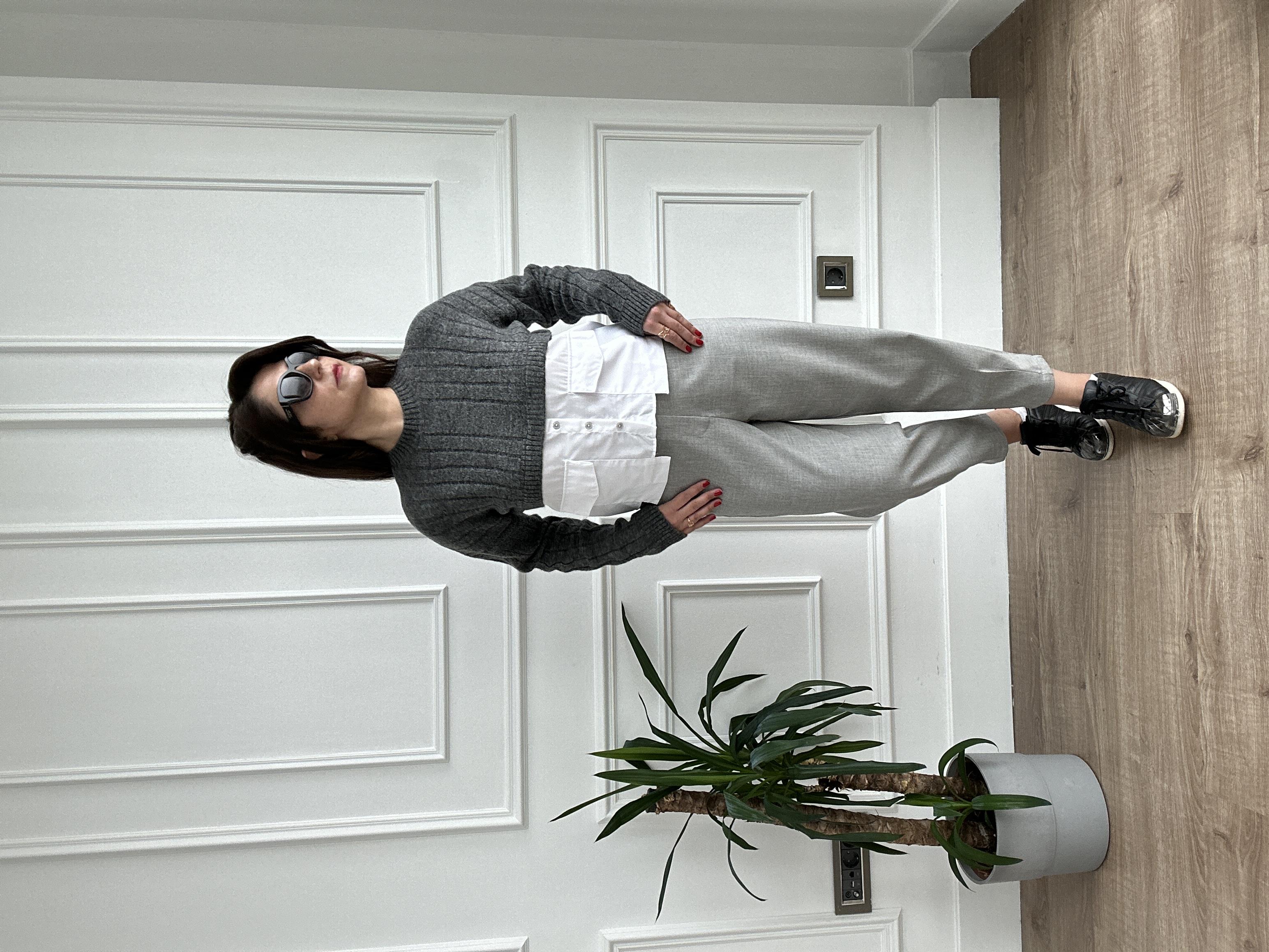 Gri Pen Detaylı Carrot ( Havuç) Fit Pantolon