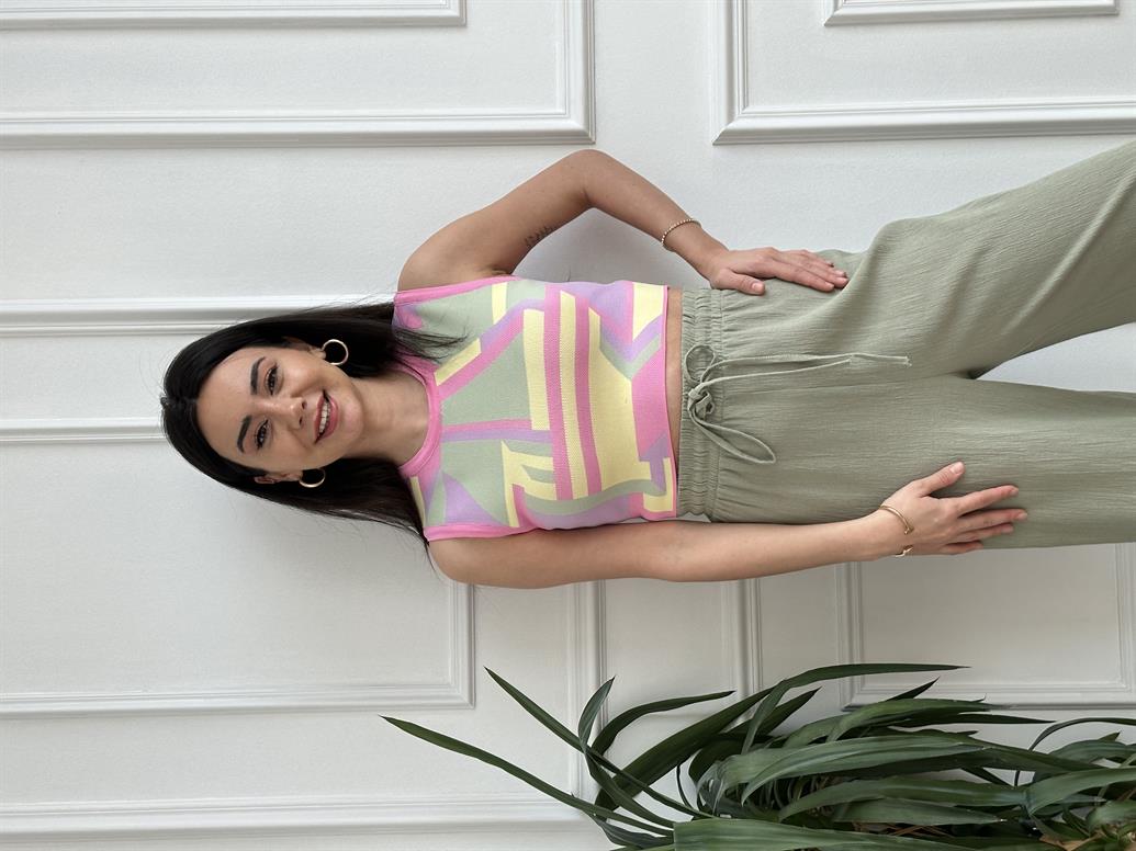 Renkli Triko Crop Atlet