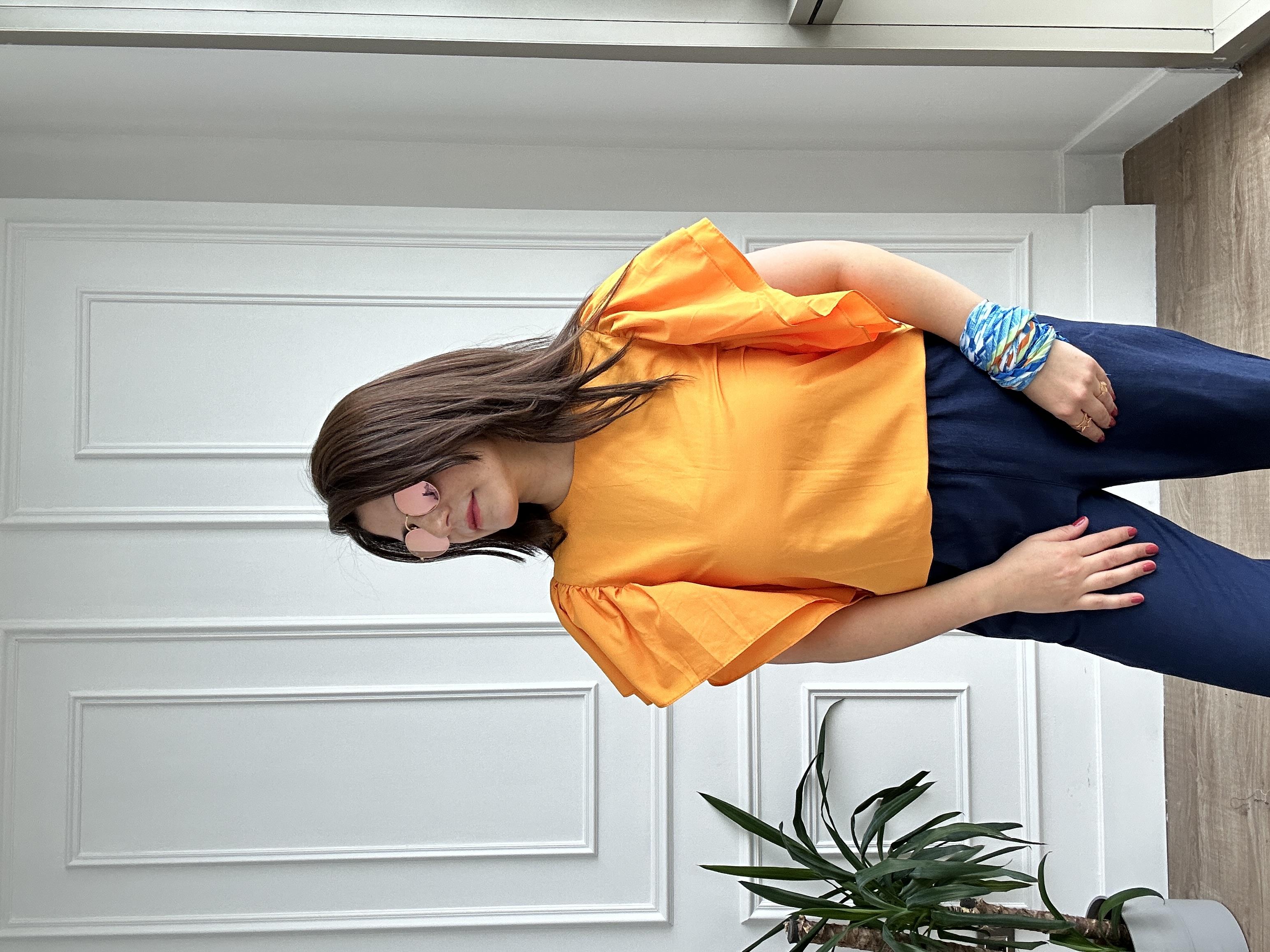 Turuncu Poplin Fırfırkol Bluz