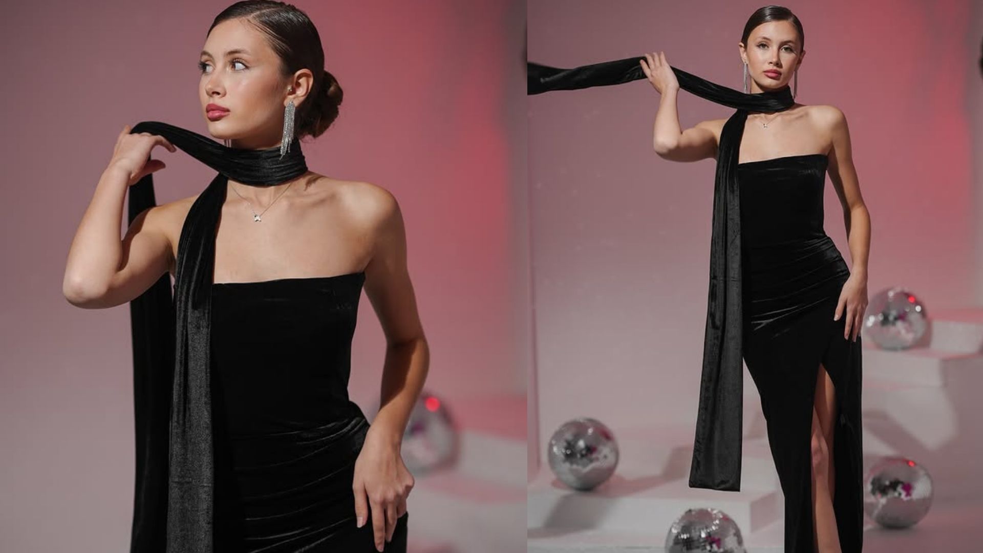 siyah uzun kadife elbise