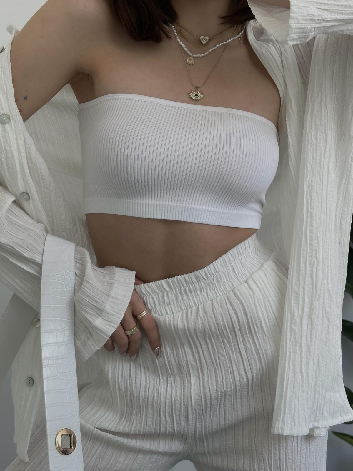  Ice Seamless Straplez Beyaz Crop