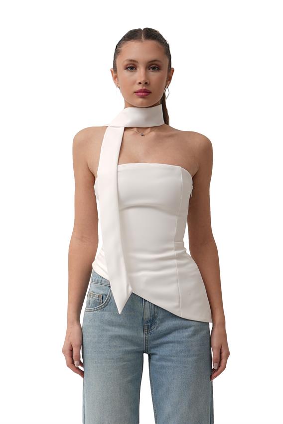 Arias Straplez Fular Detay Beyaz Bluz