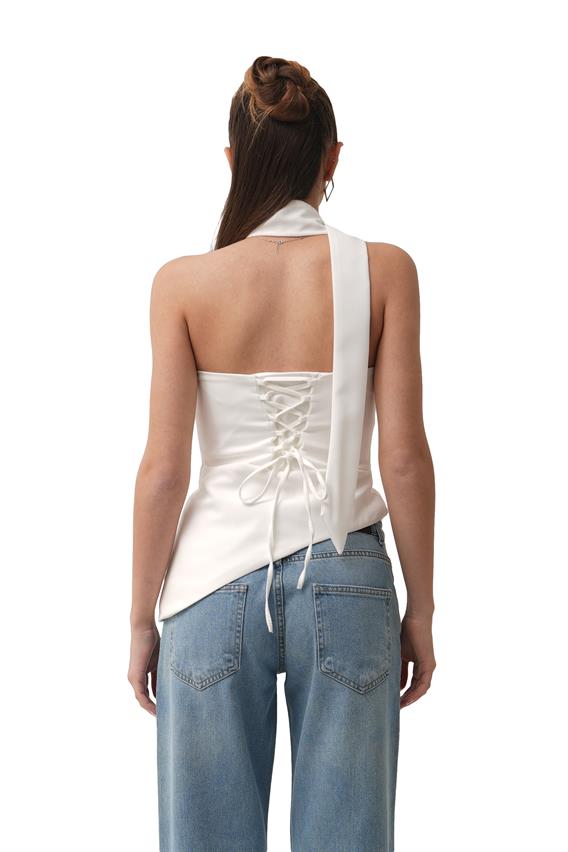 Arias Straplez Fular Detay Beyaz Bluz