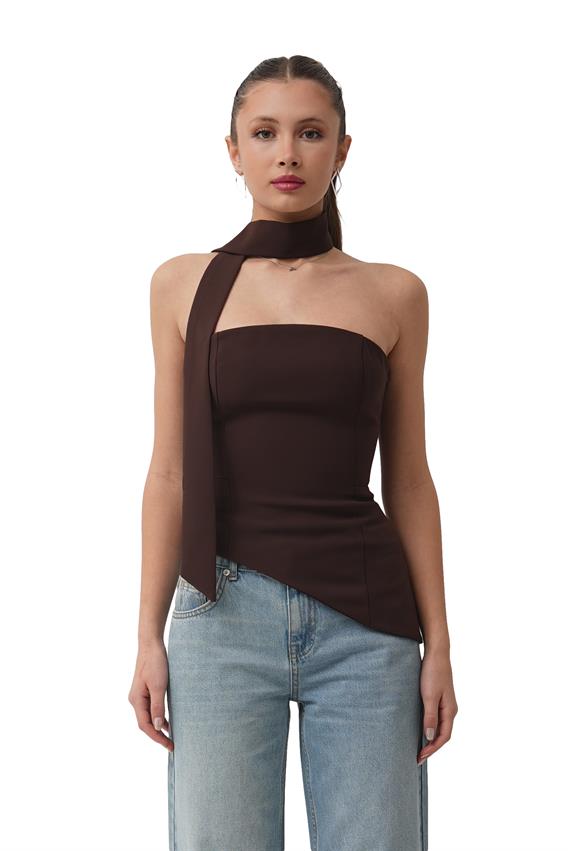 Arias Straplez Fular Detay Kahve Bluz