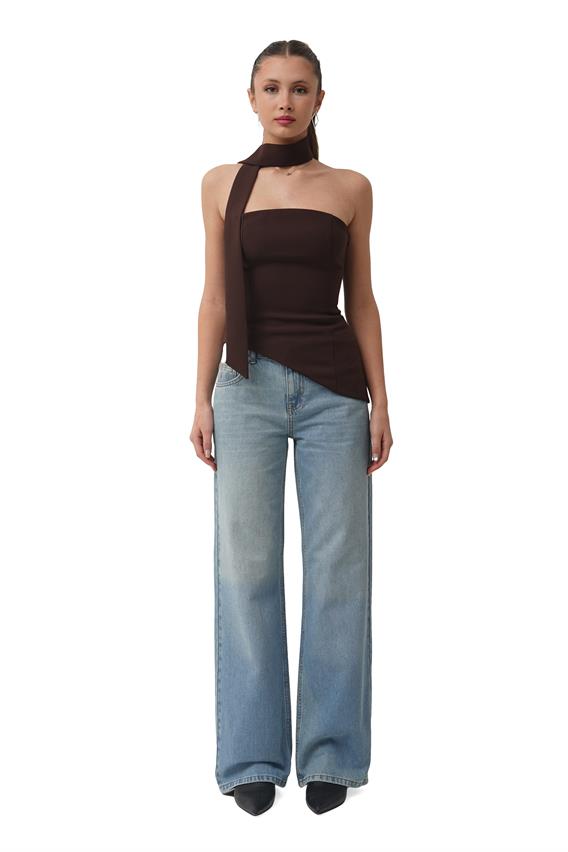 Arias Straplez Fular Detay Kahve Bluz