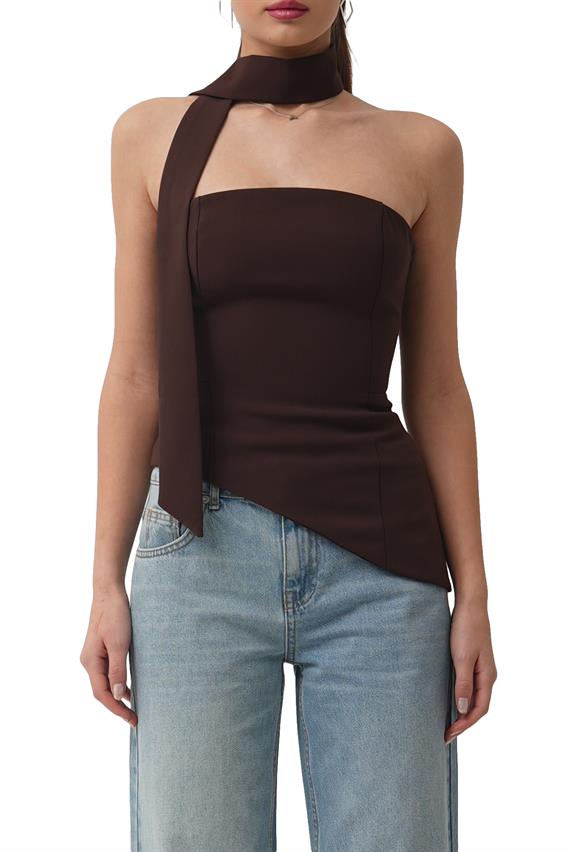 Arias Straplez Fular Detay Kahve Bluz