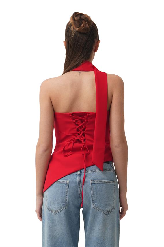 Arias Straplez Fular Detay Kırmızı Bluz