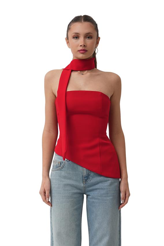 Arias Straplez Fular Detay Kırmızı Bluz