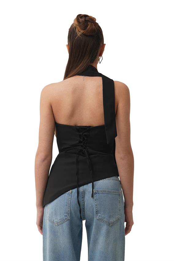 Arias Straplez Fular Detay Siyah Bluz