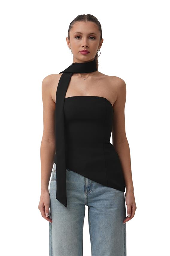 Arias Straplez Fular Detay Siyah Bluz